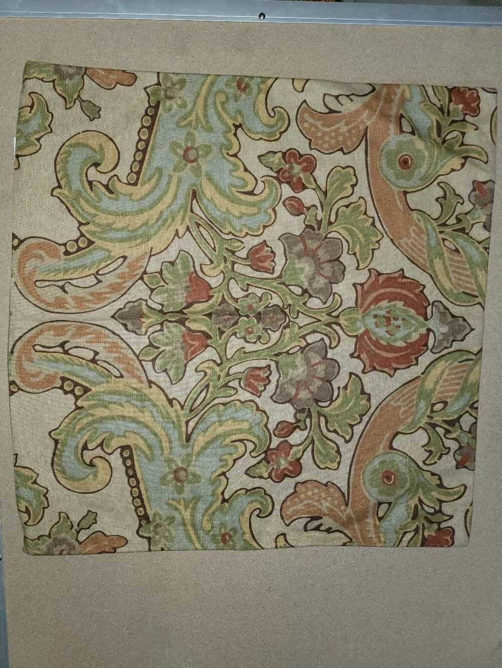 Pottery Barn Neutral Floral Damask Pillow Cover with Green and Rust 20X20